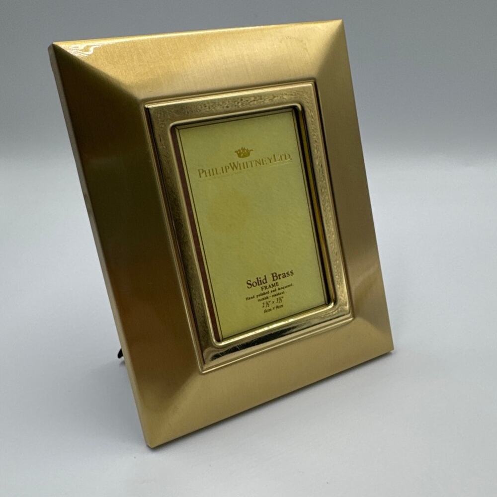 Vintage Philip Whitney Ltd Small Solid Brass Photo Frame 2.5 x 3.5 Tabletop Deco